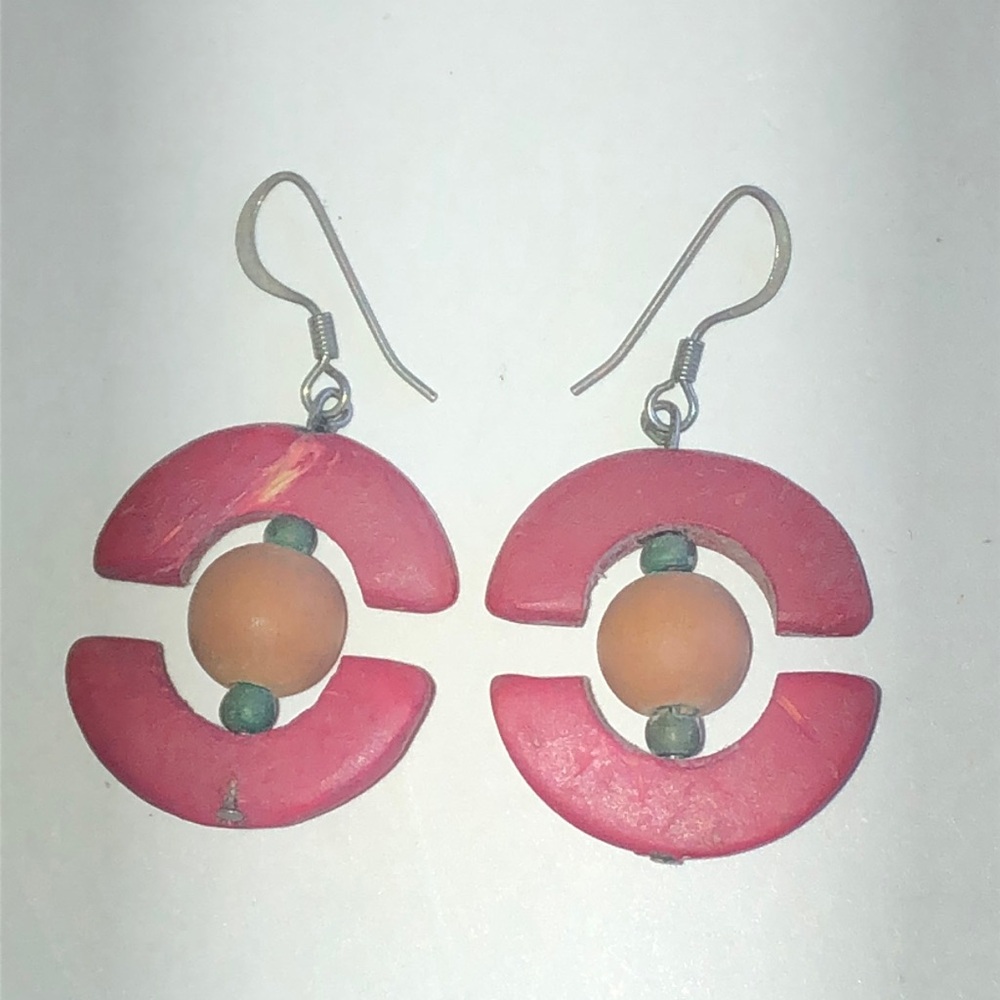Pink and Peach Circular Boho Drop Earrings